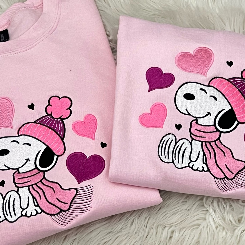 Pink Valentine Sweatshirt with Snoopy and Hearts